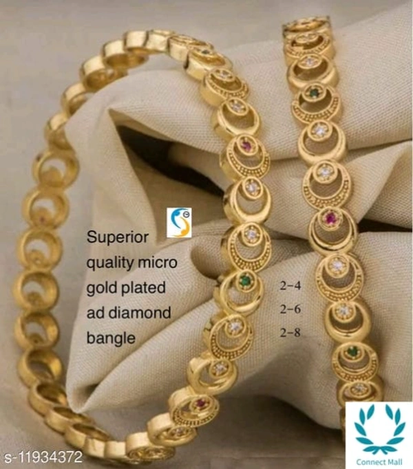 Gold Plated Artificial Stones Adjustable Brass Bangles - 2.6